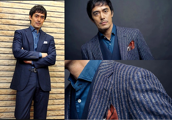 俳優スーツ 阿部寛 ネイビー・ストライプ